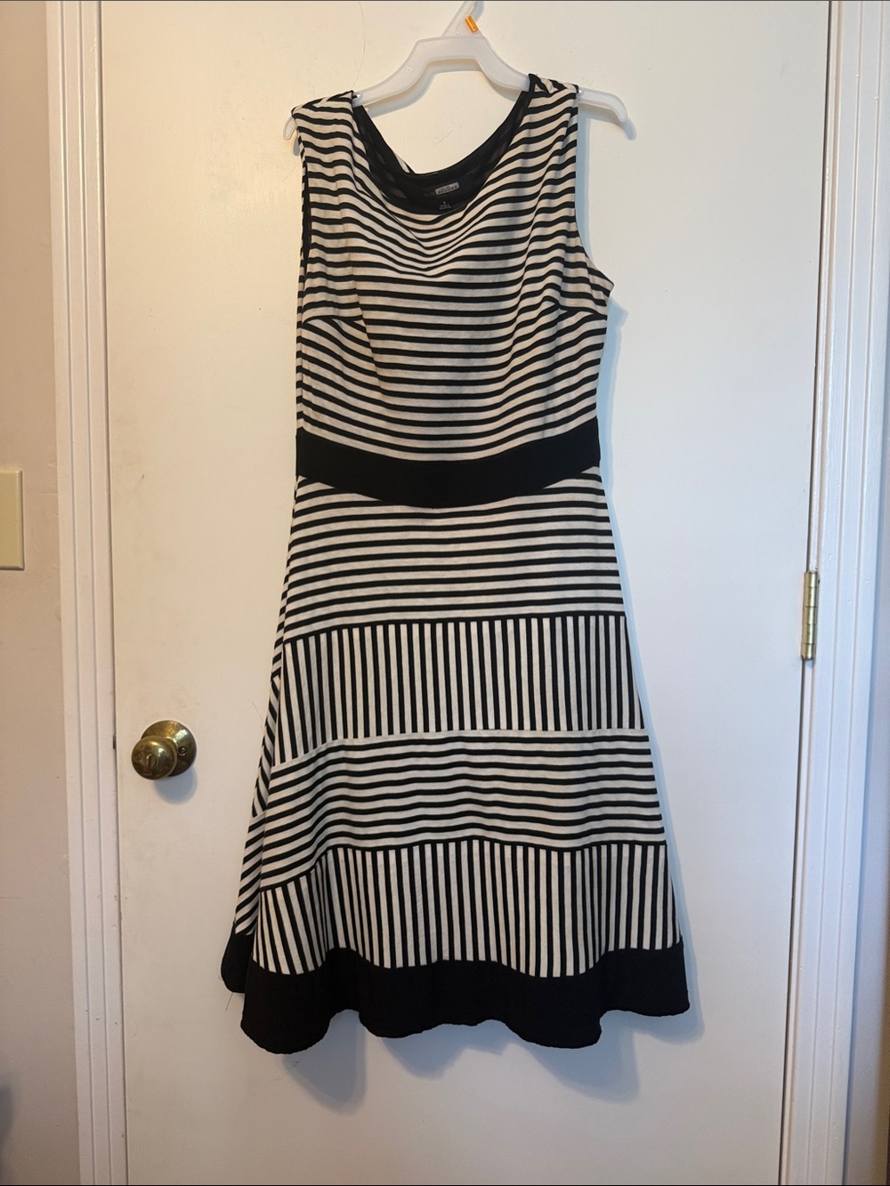 Nine West black & beige  Striped Sleeveless A-Line Dress